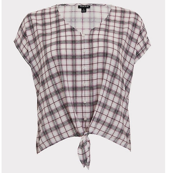 TORRID New Plaid V Neck Tied Up Country shirt plus 5X nwt - Picture 1 of 7